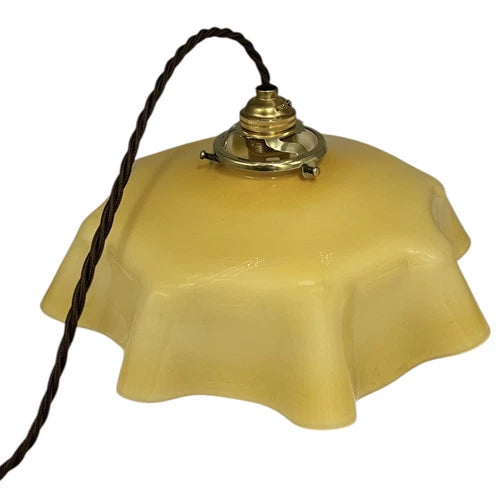 Vintage French Pendant Light, Amber Milk Glass, Hanging Interior Lampshade 