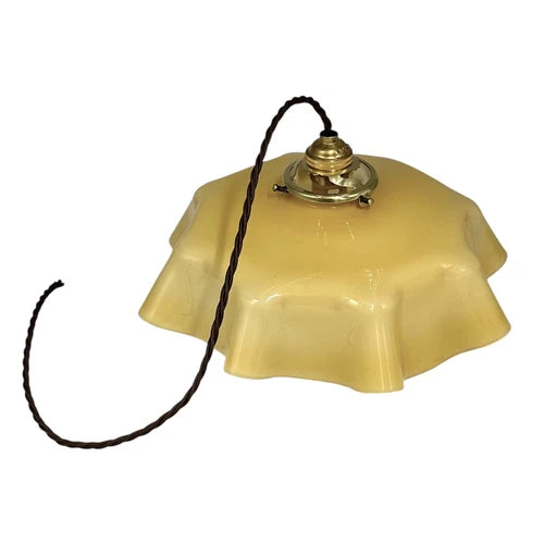 Vintage French Pendant Light, Amber Milk Glass, Hanging Interior Lampshade 