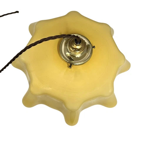 Vintage French Pendant Light, Amber Milk Glass, Hanging Interior Lampshade 