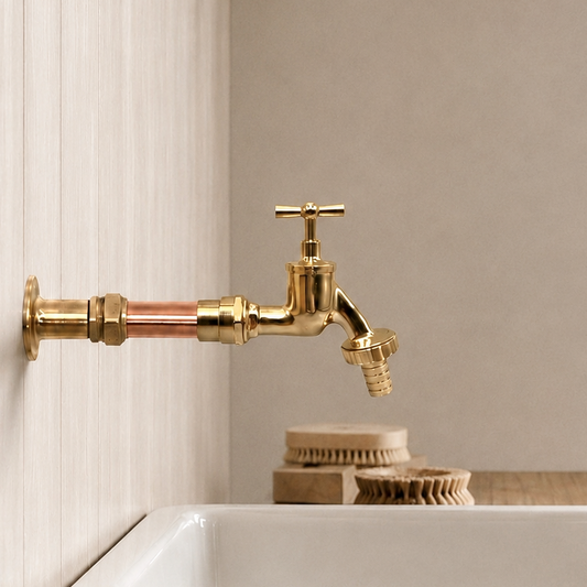 Industrial Style Copper and Brass Wall Kitchen Tap, Bathroom Wall Mounted Tap