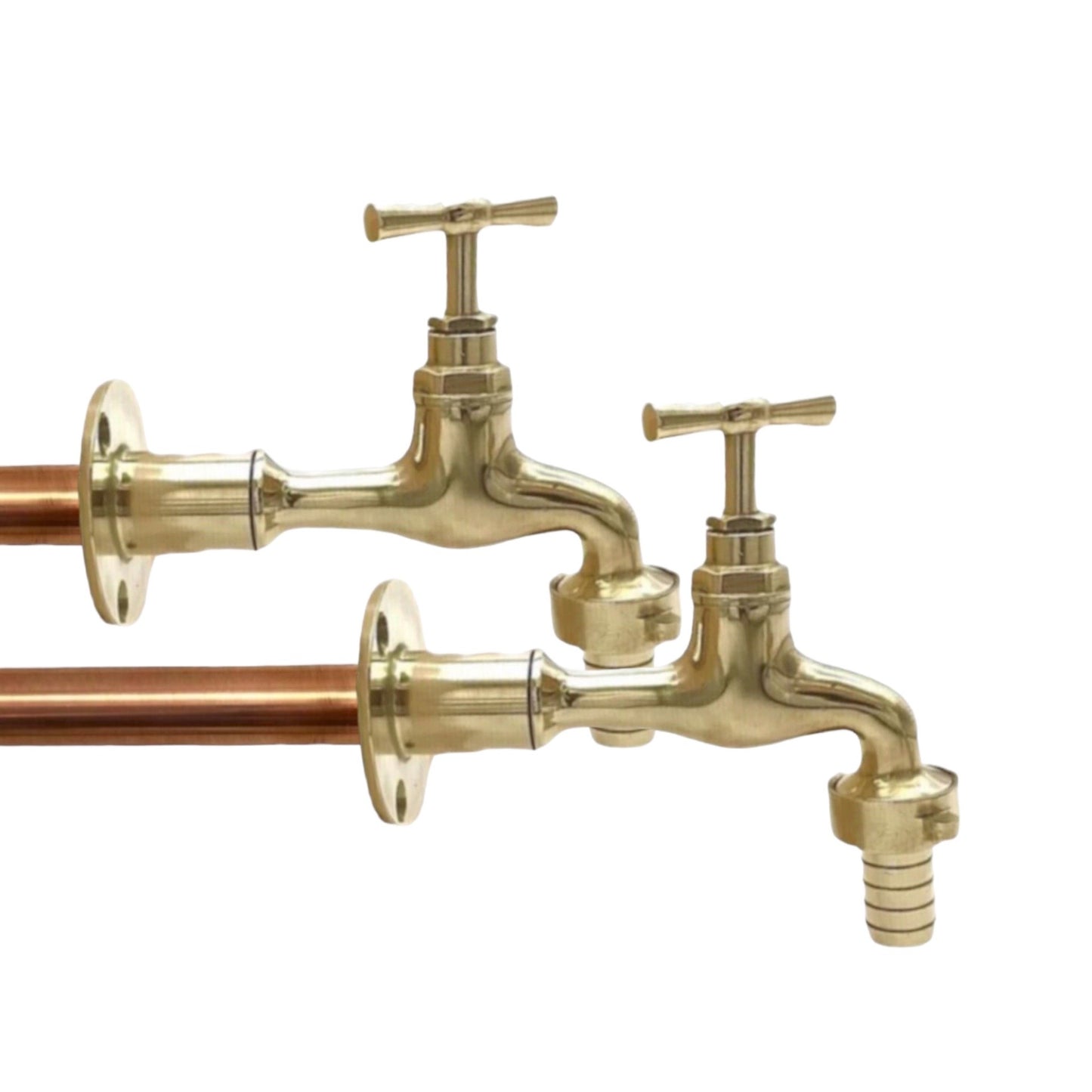 Pair of brass wall mounted taps with 15mm tail ends sold by All Things French Store