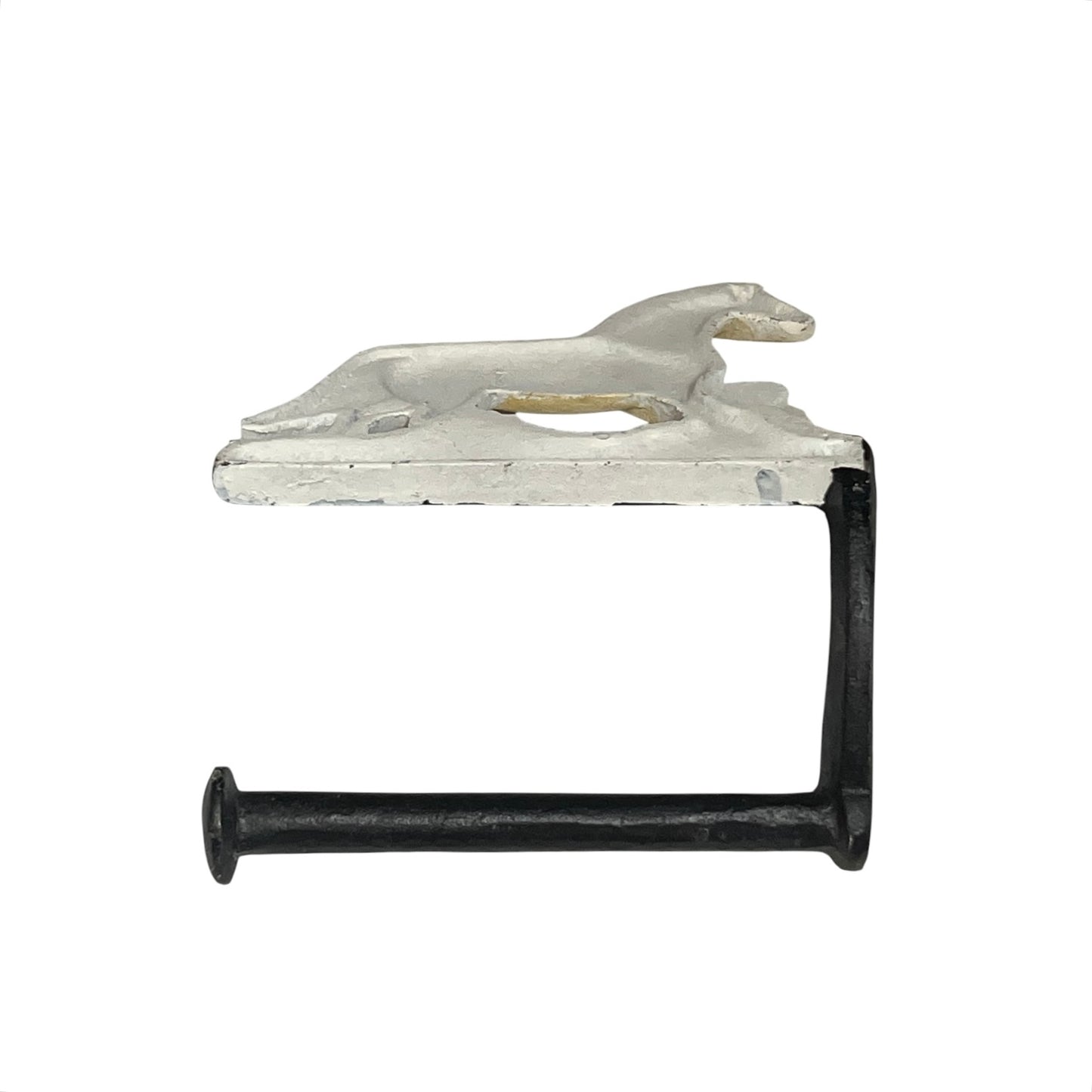 Decorative toilet paper holder with a horse design on a white background