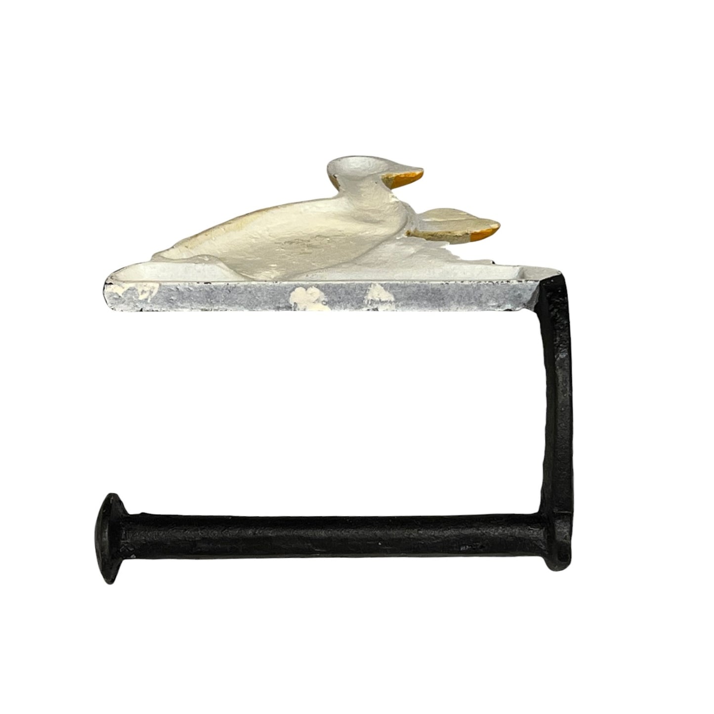 Decorative toilet paper holder with ducks on a white background