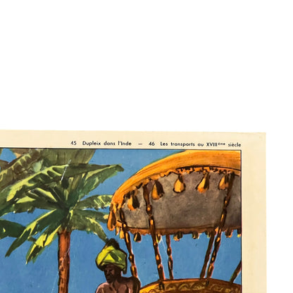 Decorative illustration of a traditional Indian scene with a person and palm tree, on a beige border.