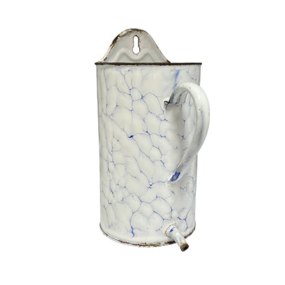 A vintage-style white enamel wall mounted planter on a white background