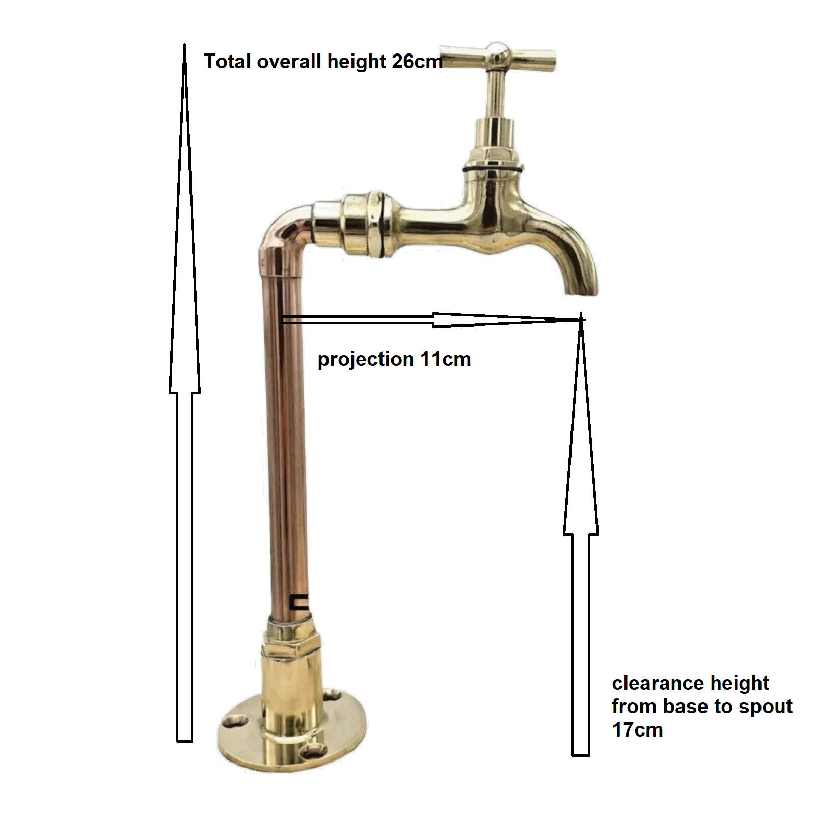 Measurements of Vintage style copper and brass tap sold by All Things French Store