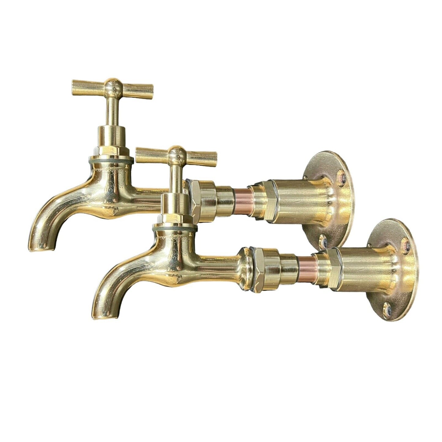 handmade copper and brass wall mounted taps sold by All Things French Store