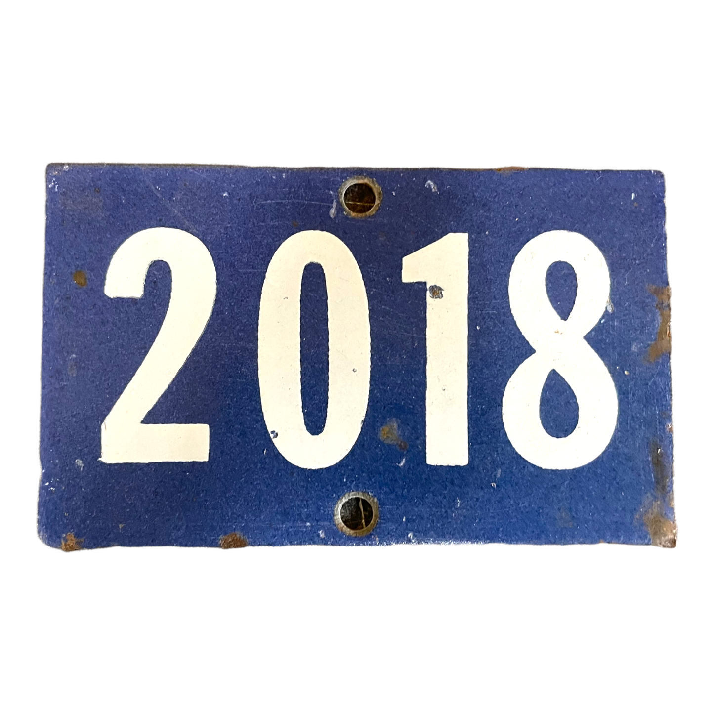 Image of French vintage blue enamel door number 2018