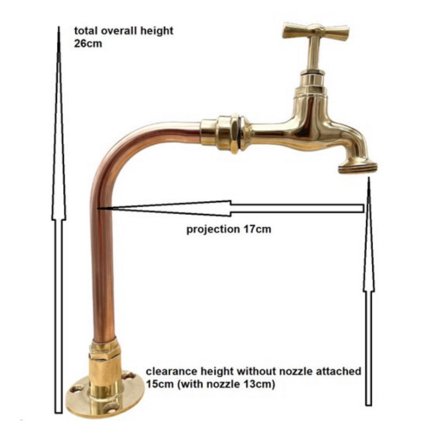 image of pair of copper and brass handmade taps measurements 