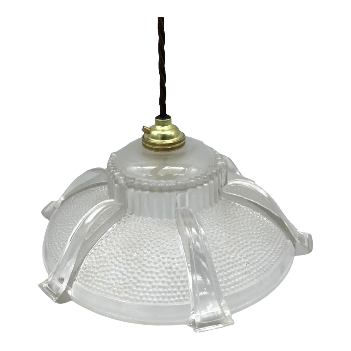 Vintage French Ceiling Pendant Light Shade, Art deco Lampshade with New Twisted Wiring (415)