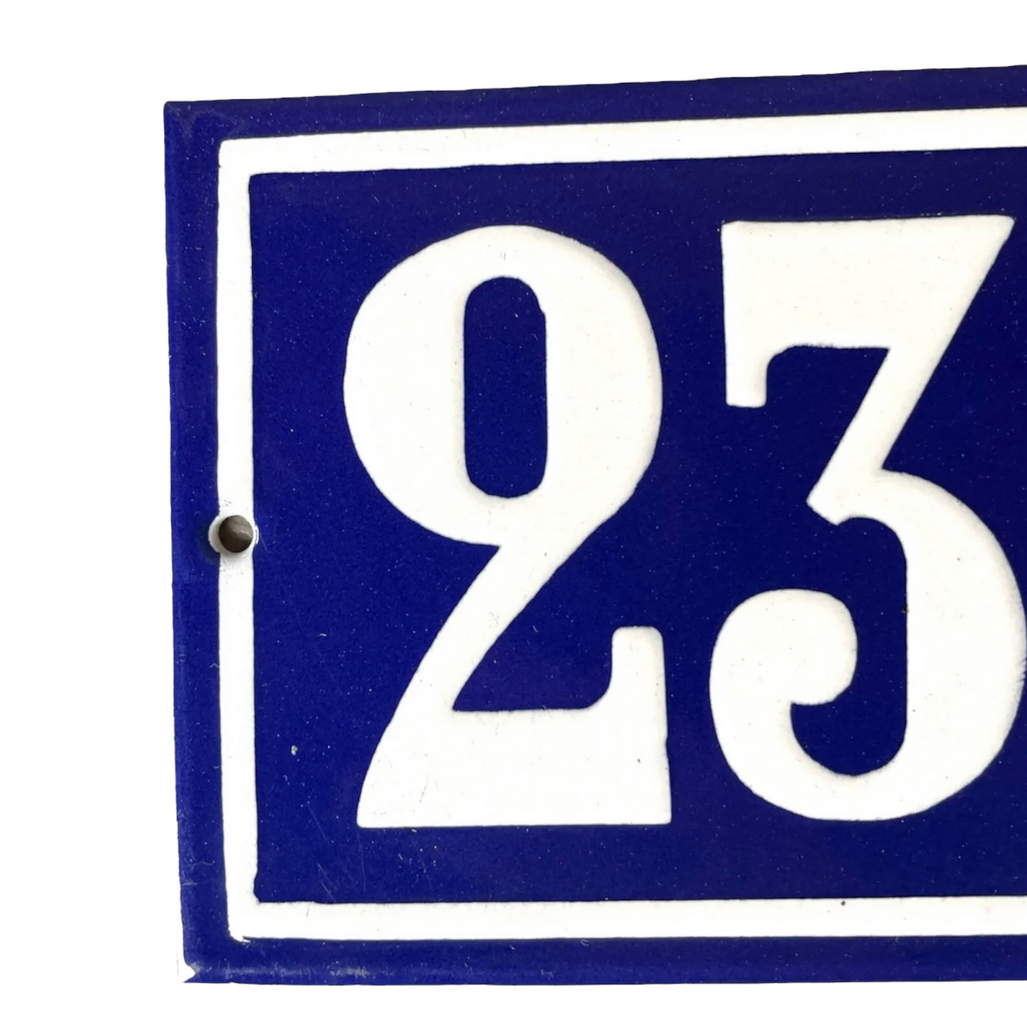 left side of French vintage enamel house number door number 239 sold by All Things French Store