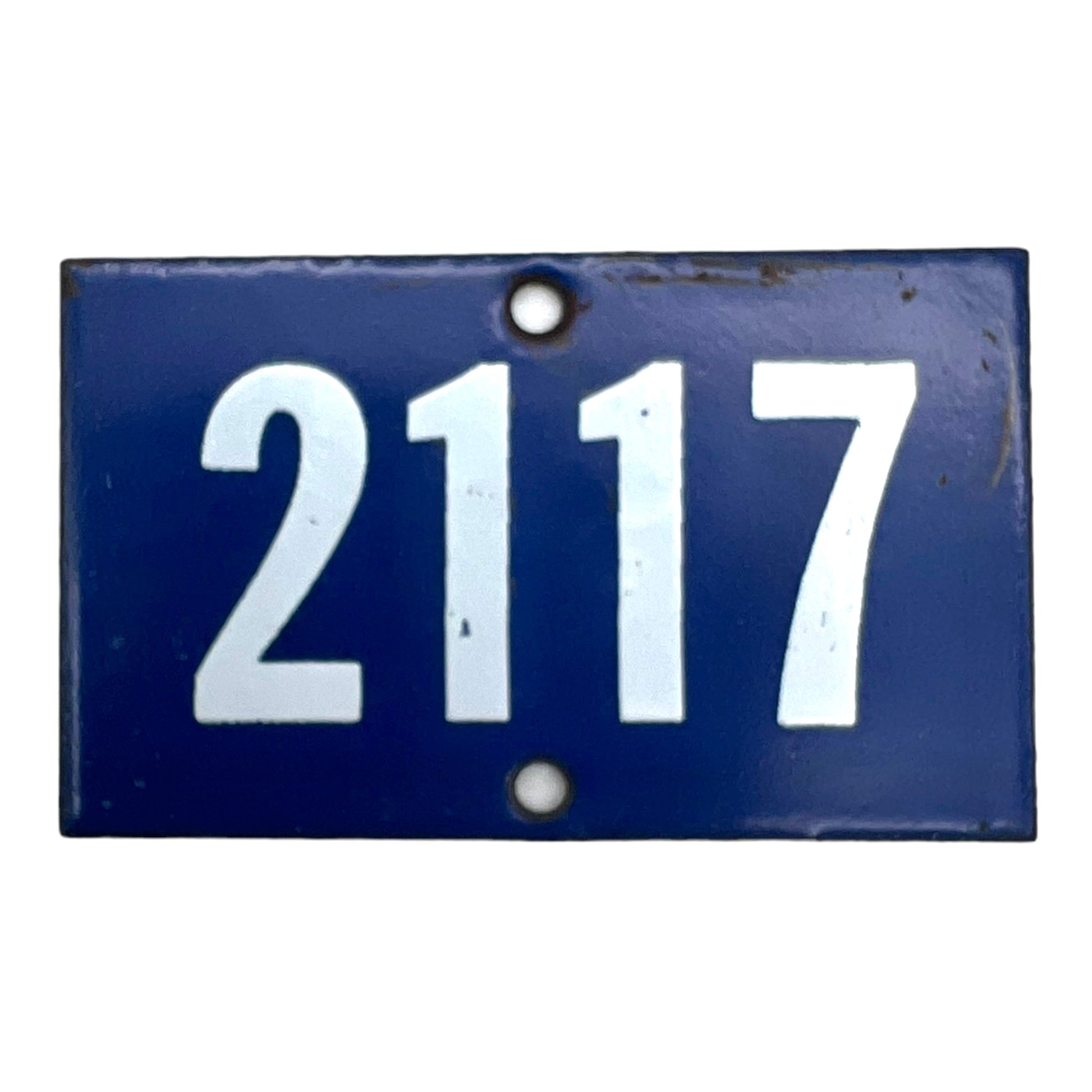 Image of blue enamel house or door number 2117 sold by All Things French Store