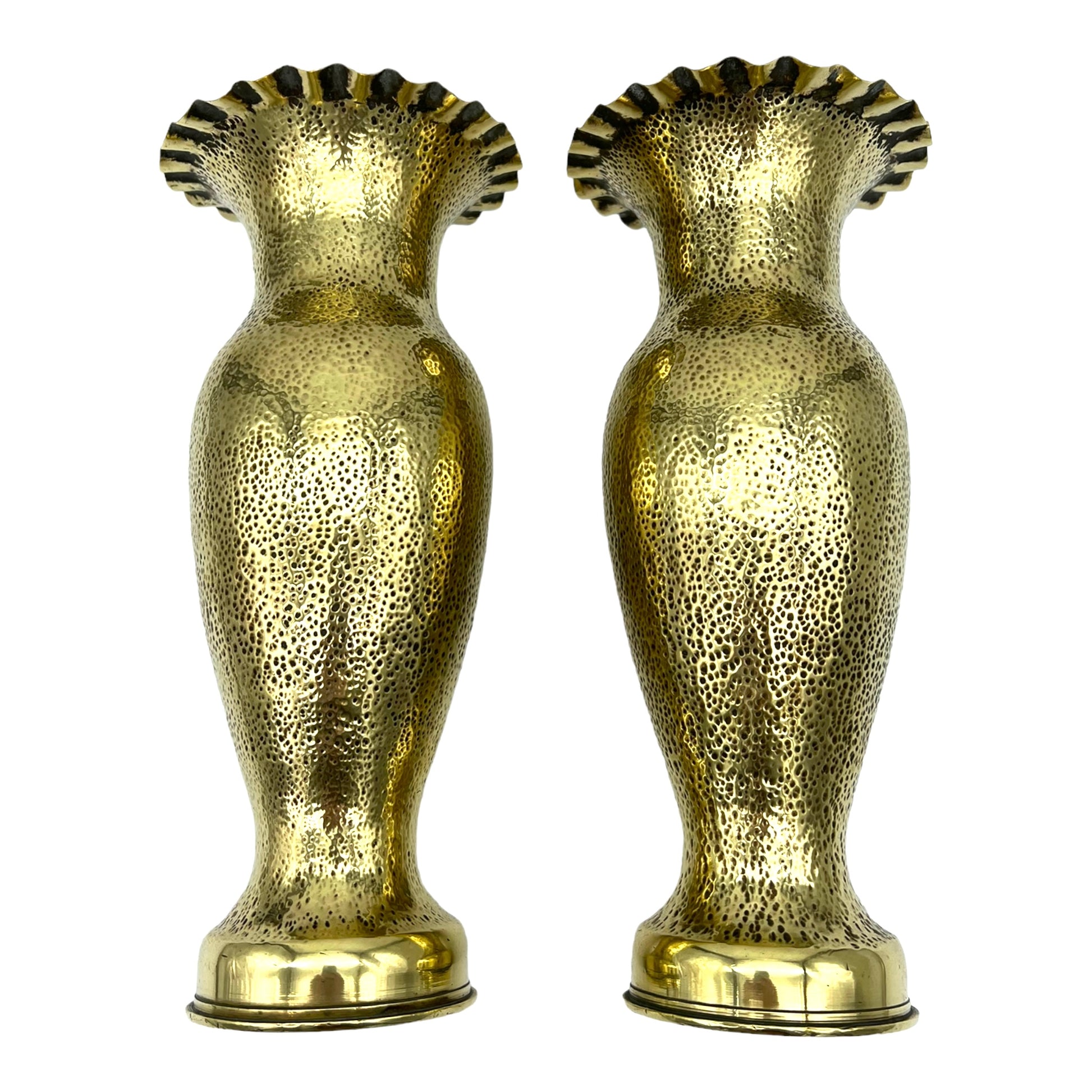 Pair of French WW1 trench art brass vases sold by All Things French Store