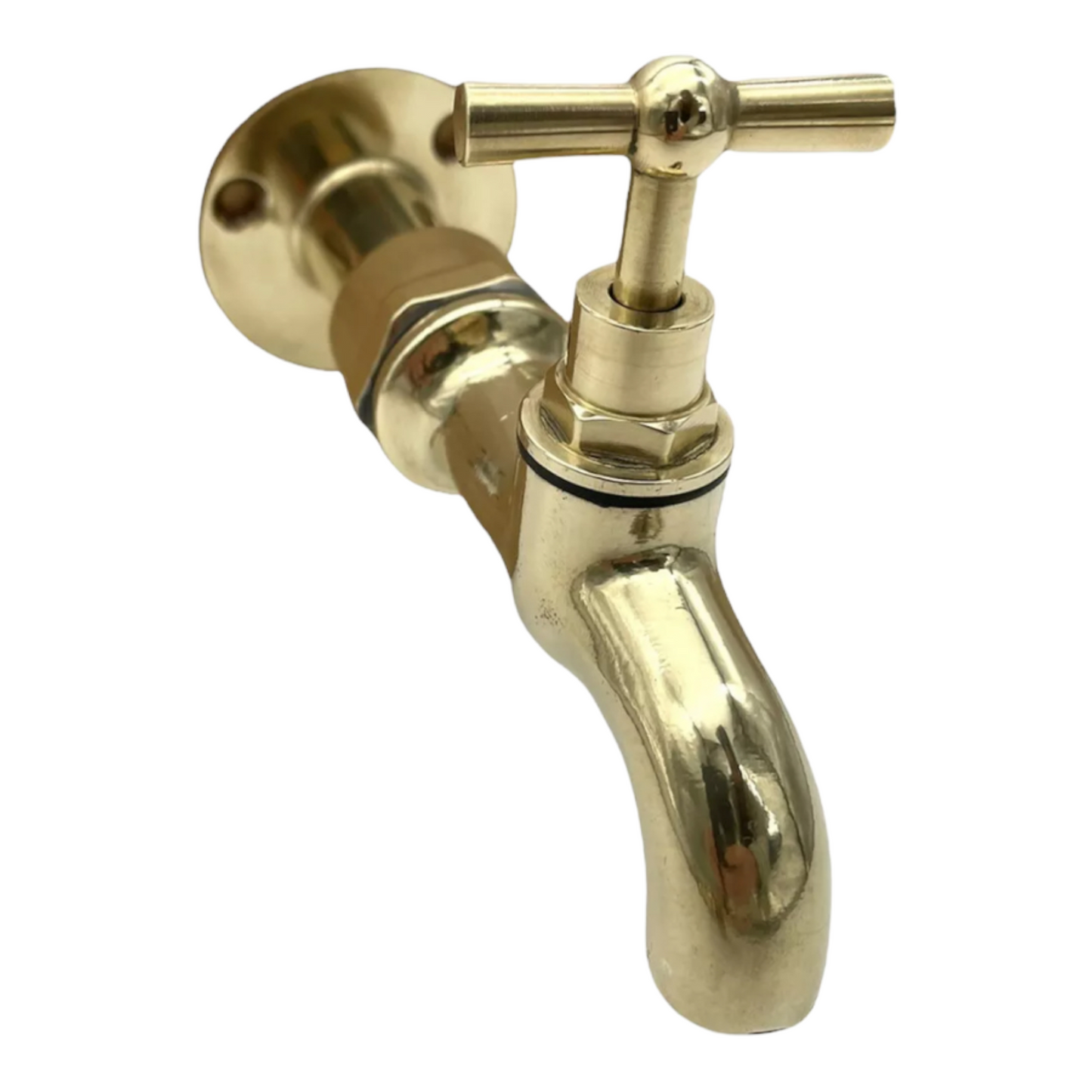 image of a pair of 3/4 inch wall mounted brass taps close up image sold by All Things French Store