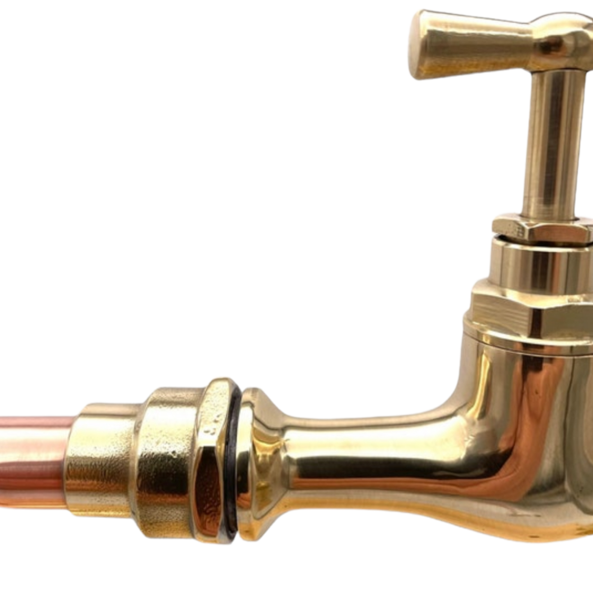 image of pair of copper and brass handmade taps close up