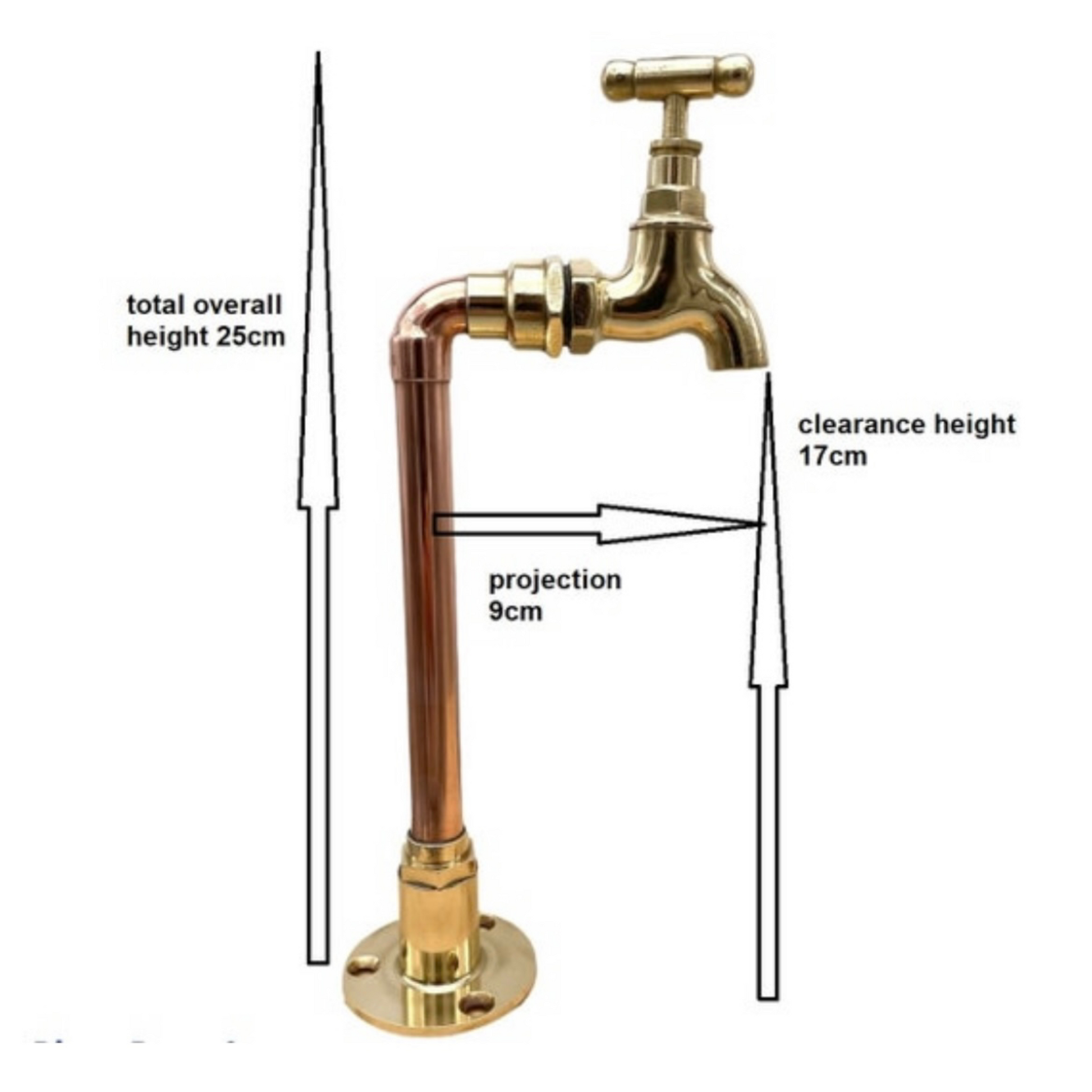 image of copper and brass Belfast sink tap  measurements  sold by All Things French Store