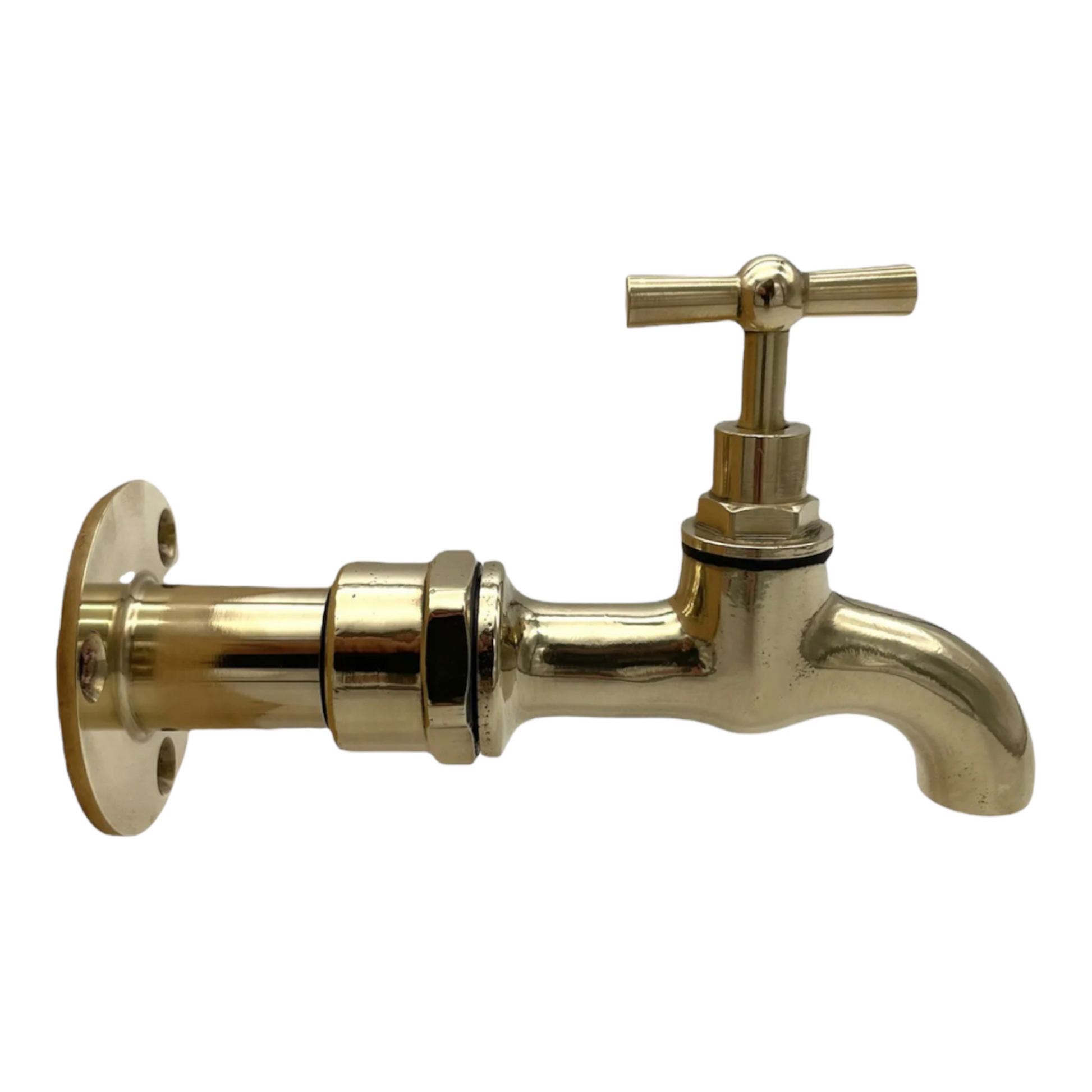 image of a pair of 3/4 inch wall mounted brass taps  side single tap