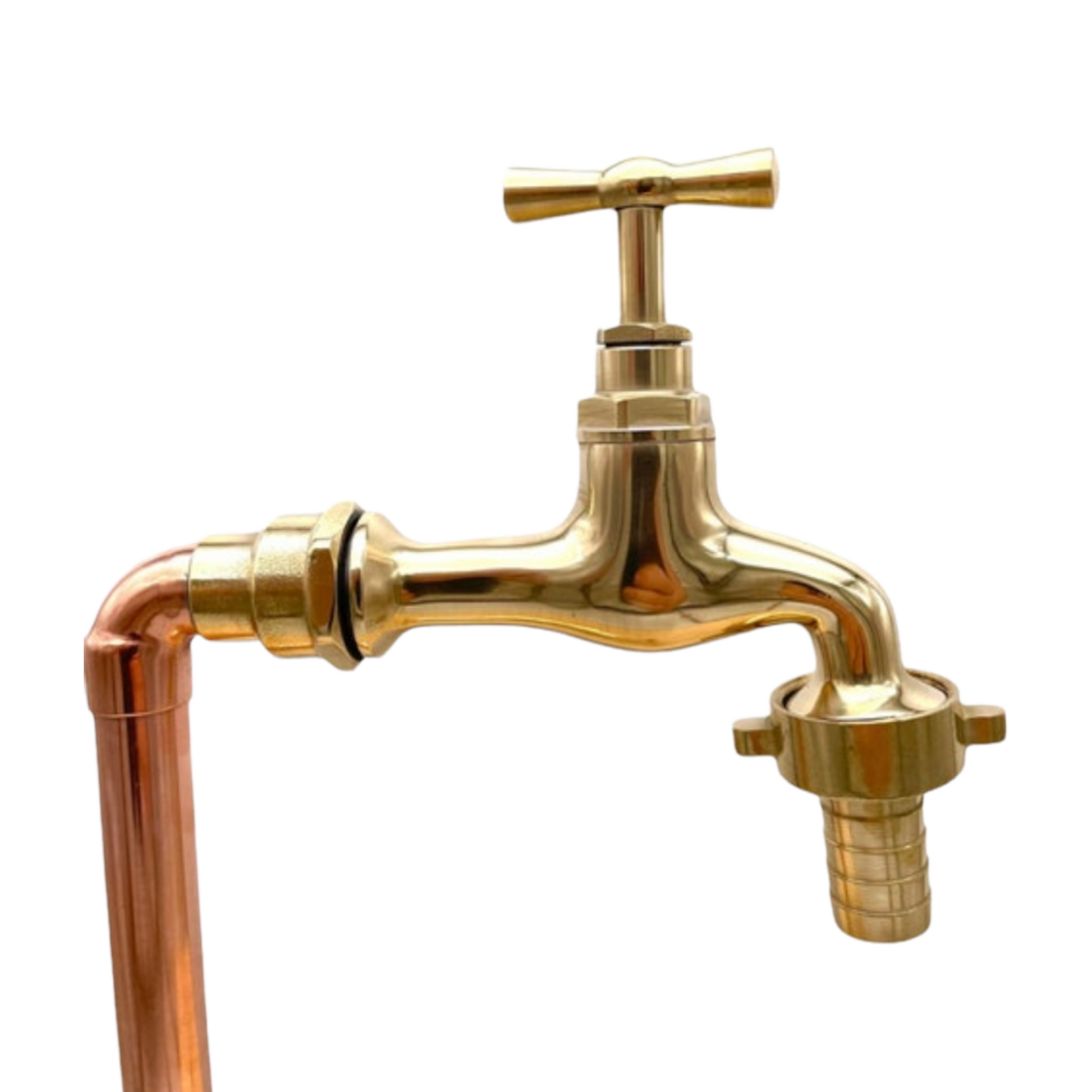 Image of a pair of copper and brass pillar taps  close up