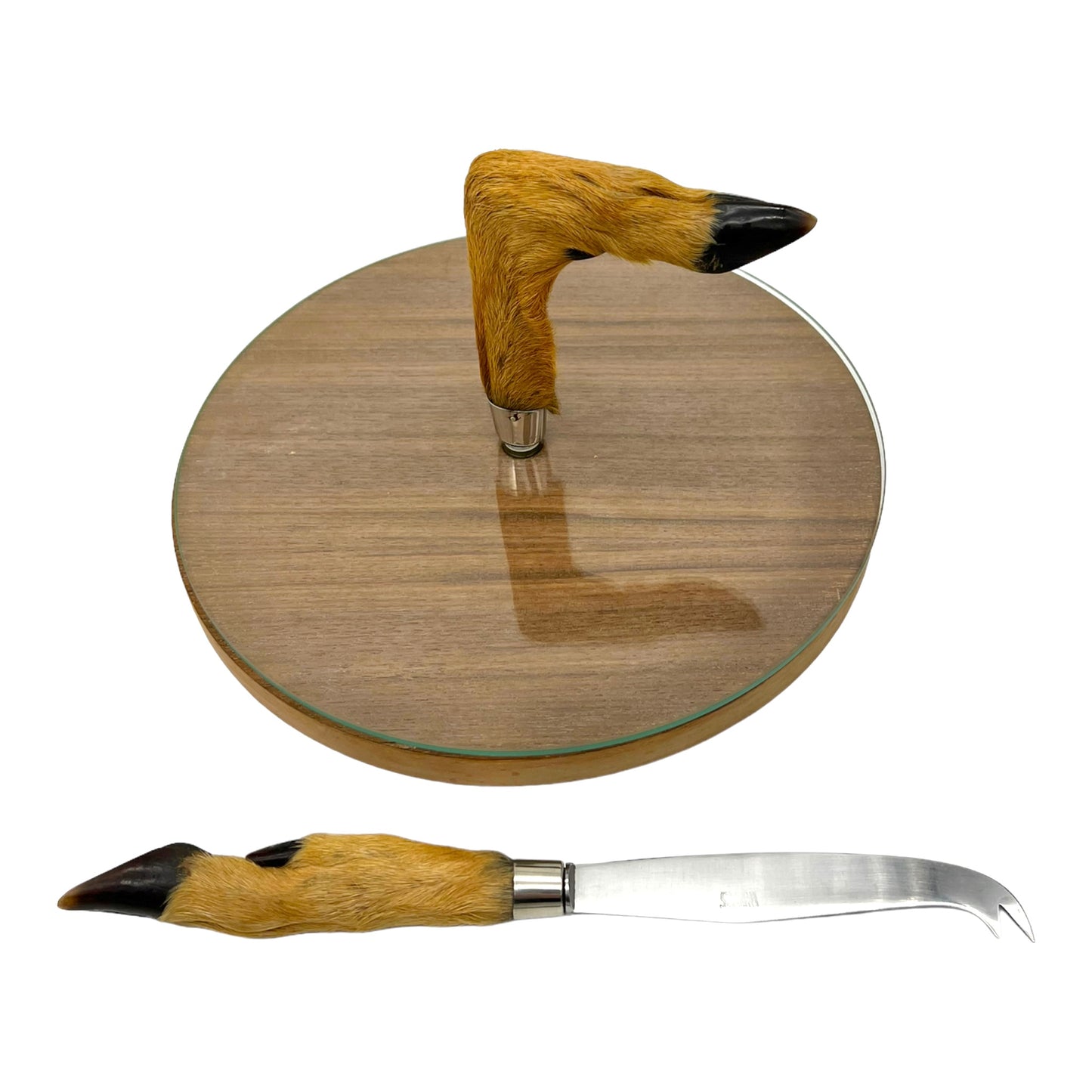 image 3 French vintage deer hoof handle cheeseboard and knife 