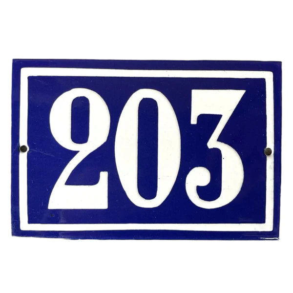 French blue and white enamel house number 203 sold by All Things French Store