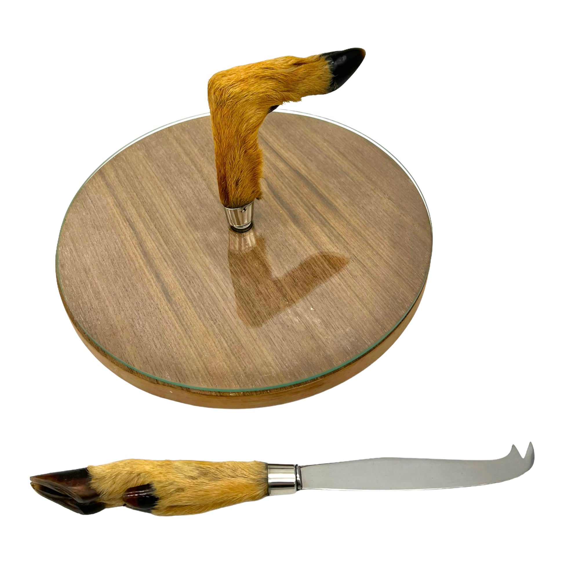 image 5 French vintage deer hoof handle cheeseboard and knife 