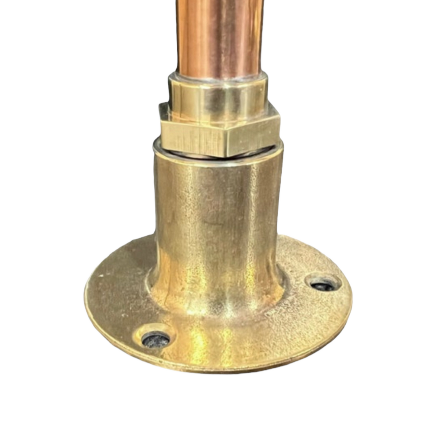 close up view of brass fixing plate for copper and brass taps sold by All Things French Store