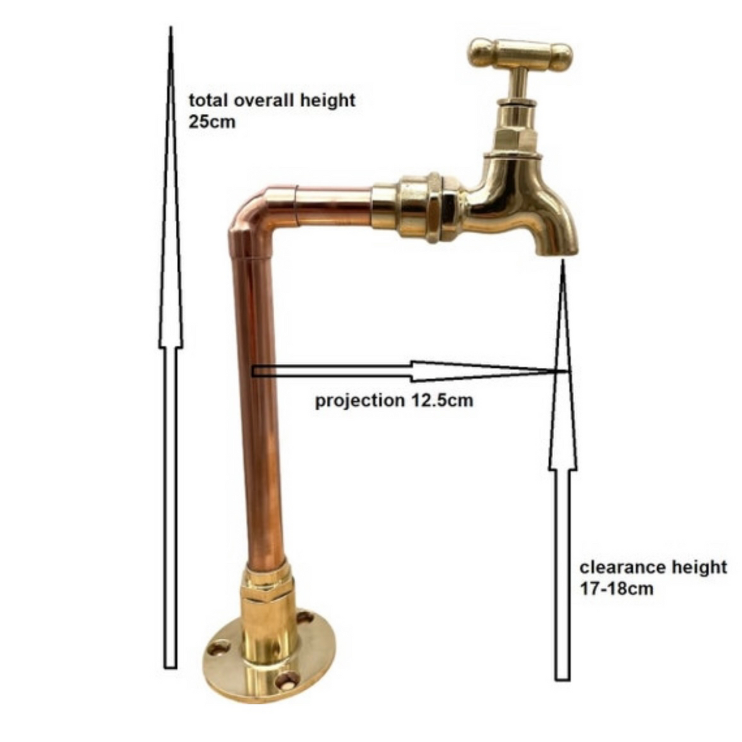 image of copper and brass hand made taps measurements sold by All Things French Store