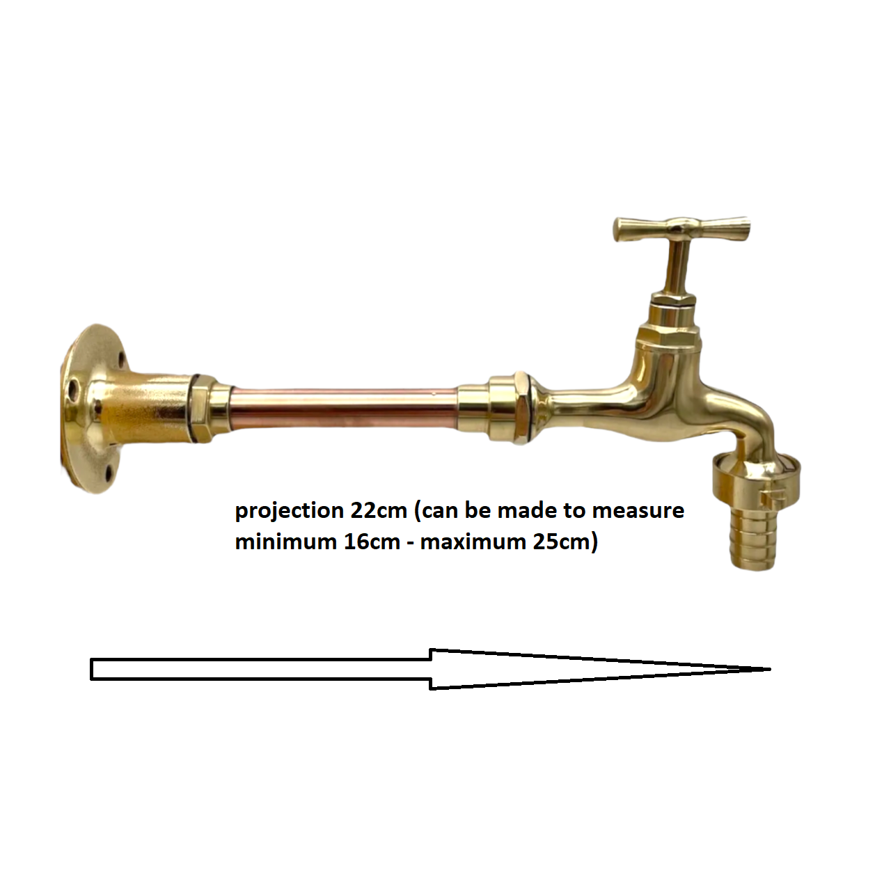 Pair of wall mounted brass and copper taps with measurements sold by All Things French Store